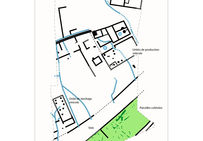 Plan des vestiges du Haut-Empire retrouvés sur le site de La Madeleine à Clermont-l'Hérault et localisation des parcelles de vignes.