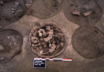Détail d'un fond de dolium du chai 1 du Petit Clos, retrouvé en place lors de la fouille de 1993.