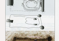 Traces retrouvées dans le sol et évoquant une base de pressoir (fin VIIIe-IXesiècle) et esquisse d'interprétation.