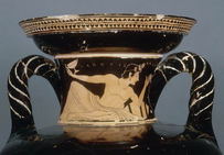 Amphore en céramique à figures rouges, attribué à Euphronios, Grèce, vers 515-510 av. notre ère.  Musée du Louvre, Paris. 