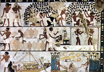 Peinture murale, tombe du prêtre Khâemouaset, vallée des Reines, Thèbes (Égypte), vers 1500 av. notre ère.