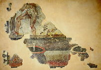 Fragment d'une mosaïque découverte à Lyon et représentant le foulage du raisin. Musée gallo-romain de Lyon-Fourvière.