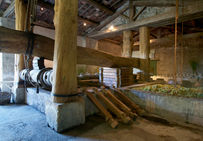 Reconstitution d'un pressoir à levier (de type Caton) au Mas des Tourelles à Beaucaire (Gard).