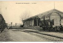 Wagons foudres pour le transport du vin à la gare de Saint-André-de-Sangonis (Hérault) au milieu du XXe siècle, carte postale.