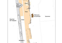 Bordeaux, place Jean Jaurès, plan général du talus servantde soubassement au rempart médiéval.
