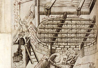 Poêle pour la fabrication du sel à la grande Saline de Salins, dessin d'Anatoile Chastel, début XVIIe siècle.